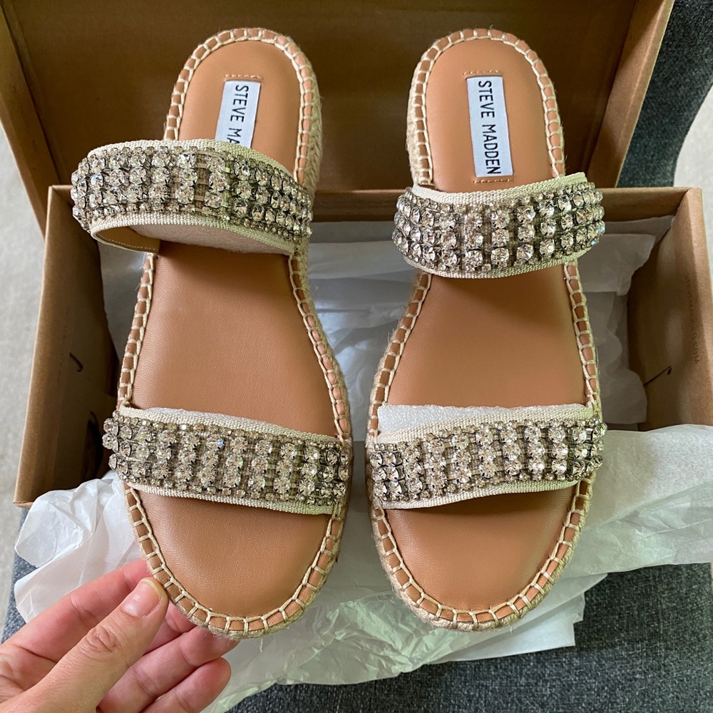 STEVE MADDEN Rhinestone Espadrille Flat Sandals